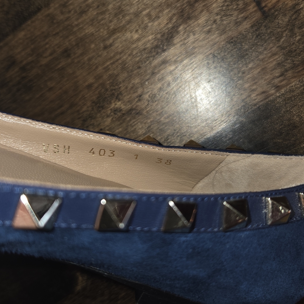 Valentino Navy Suede Rockstud Pointed Toe Flats - Picture 4 of 6